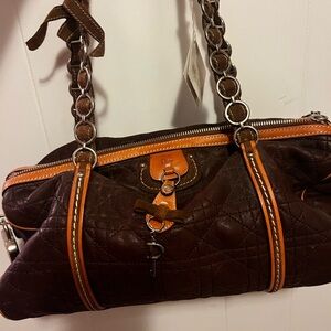 Dior Brown and Pink Satin-Lined Handbag